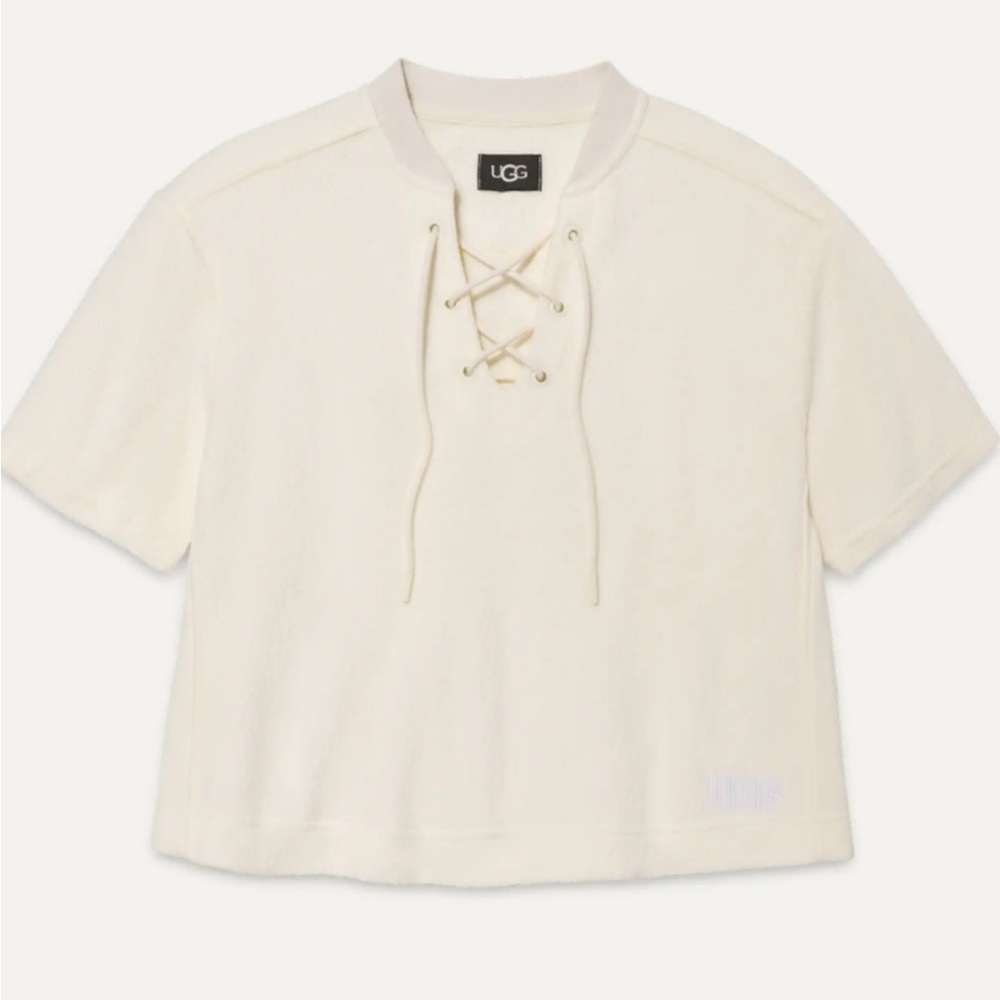 (NWT) UGG kiyah white fleece lace up short sleeve top